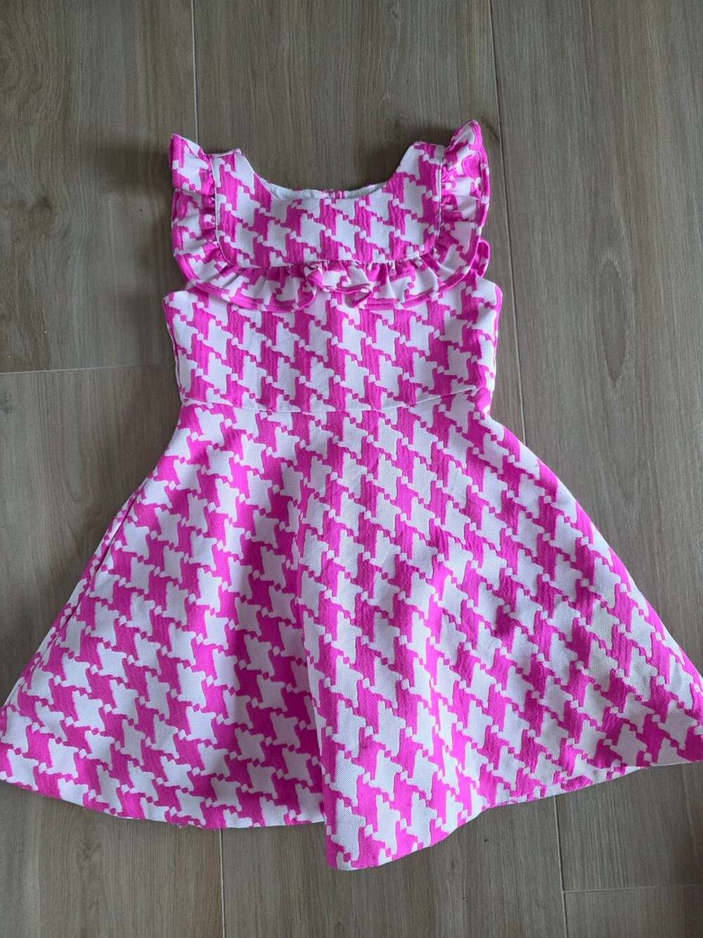 Janie and Jack Pink and White Houndstooth Jacquard Sleeveless Dress